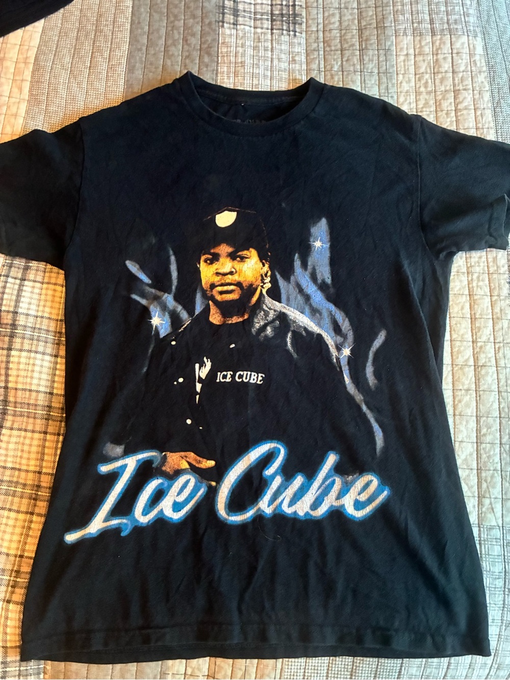 Black Graphic Men’s T-Shirt with Blue Script